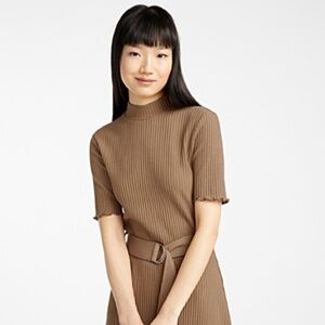 Twik Ribbed Buckle Belt Brown Dress